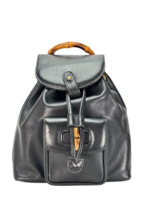 GUCCI - Vintage Black Leather Bamboo Backpack