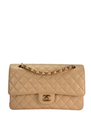 CHANEL - Medium Classic Double Flap Bag Beige Caviar Gold Hardware (CF25)