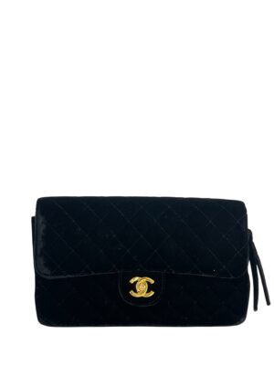 CHANEL - Black Velvet Coco Mark Chain Backpack