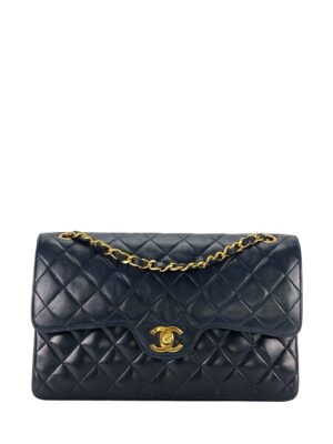 CHANEL - Navy Lambskin Matelasse Double Flap Chain Shoulder Bag