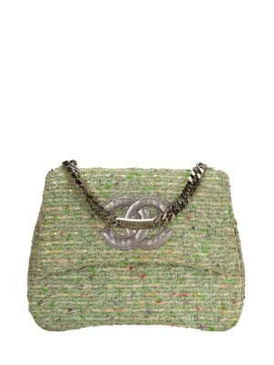 CHANEL - Green Tweed Coco Mark Handle Bag