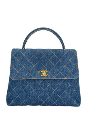 CHANEL - Blue Denim Kelly Coco Mark Matelasse Handle Handbag
