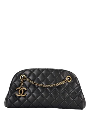 CHANEL - Black Lambskin Matelasse Bowling Chain Shoulder Bag