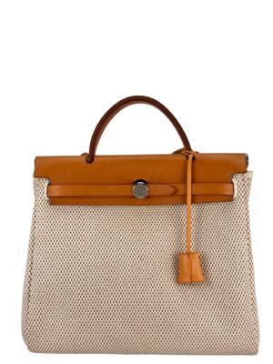 HERMES - Herbag Zip 31 (PM) Beige Toile Vache Palladium Hardware