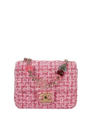 CHANEL - 23P Mini Matlasse 17 Pink Tweed With Heart Chain Flap Bag