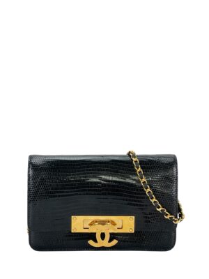 CHANEL - Black Lizard Wallet On Chain Shoulder Bag