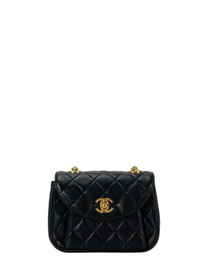CHANEL - Small Matelasse Black Lambskin Single Chain Handbag Gold Hardware
