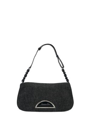 CHRISTIAN DIOR - Black Denim Maris Pearl Shoulder Bag