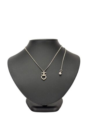 CHANEL - 23N Silver-tone CC Heart Pendant Necklace