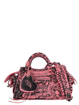 BALENCIAGA - Pink Calfskin Neo Cagoule Graffiti XS Bag