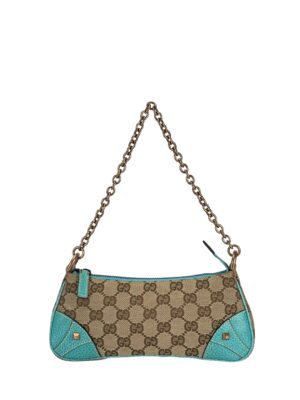 GUCCI - Beige Ophidia Blue Canvas Horsebit Nail Chain Shoulder Bag Pochette