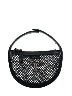 CHANEL - 25S Black Mesh Shiny Lambskin Pouch Hobo