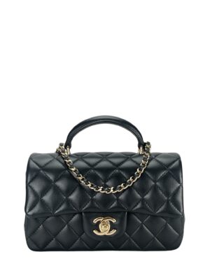 CHANEL - Top Handle Mini Matlasse 20 Lambskin Chain Bag Black Gold Hardware