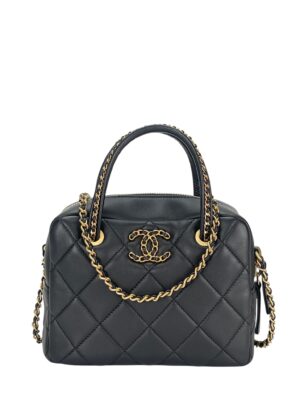 CHANEL - Black Lambskin Bowling Chain Shoulder Bag