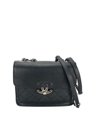 CHANEL - Black Calfskin Mini CC Box Flap Grained Bag