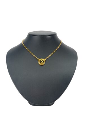 CHANEL - Gold-tone Hollow Round Logo Necklace